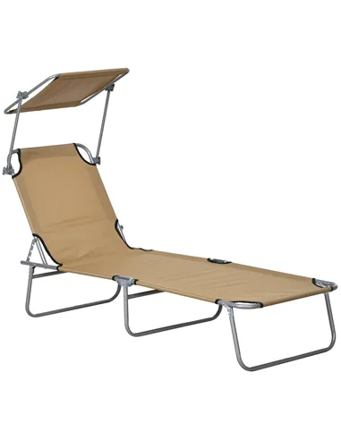 Outsunny Sun Lounger, with Adjustable Face Canopy - Brown