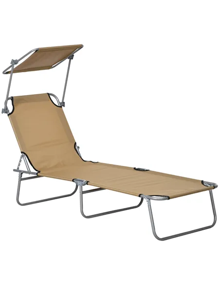 Outsunny Sun Lounger, with Adjustable Face Canopy - Brown