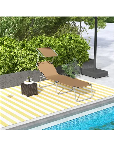 Outsunny Sun Lounger, with Adjustable Face Canopy - Brown
