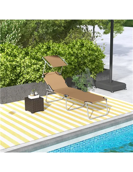 Outsunny Sun Lounger, with Adjustable Face Canopy - Brown