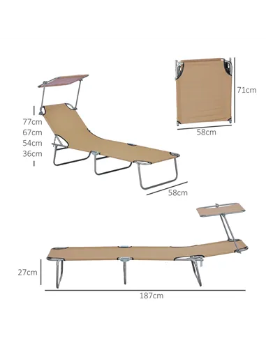 Outsunny Sun Lounger, with Adjustable Face Canopy - Brown