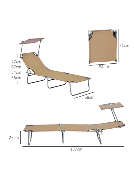 Outsunny Sun Lounger, with Adjustable Face Canopy - Brown