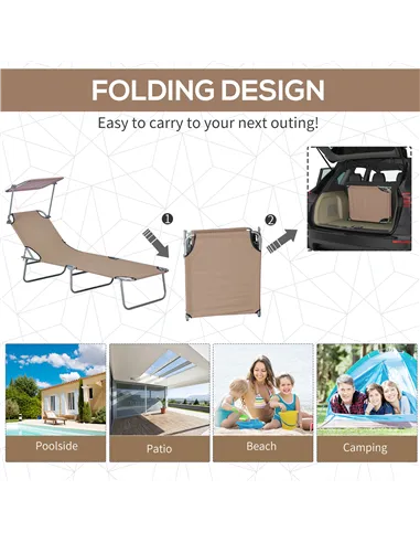 Outsunny Sun Lounger, with Adjustable Face Canopy - Brown
