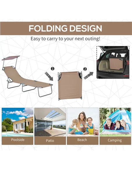 Outsunny Sun Lounger, with Adjustable Face Canopy - Brown