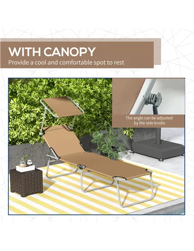 Outsunny Sun Lounger, with Adjustable Face Canopy - Brown