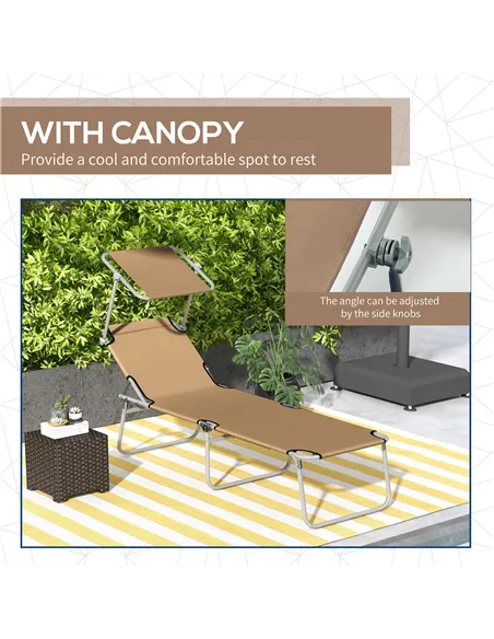 Outsunny Sun Lounger, with Adjustable Face Canopy - Brown