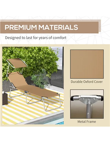 Outsunny Sun Lounger, with Adjustable Face Canopy - Brown