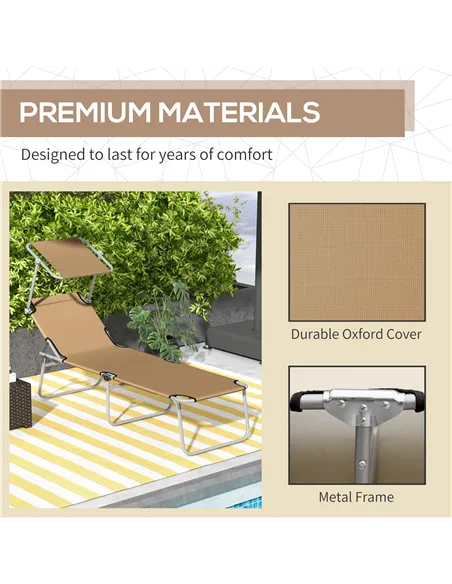 Outsunny Sun Lounger, with Adjustable Face Canopy - Brown