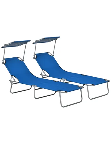 Outsunny Outdoor Foldable Sun Lounger Set of 2, 4 Level Adjustable Backrest Reclining Sun Lounger Chair with Angle Adjust Sun Sh