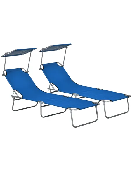 Outsunny Outdoor Foldable Sun Lounger Set of 2, 4 Level Adjustable Backrest Reclining Sun Lounger Chair with Angle Adjust Sun Sh
