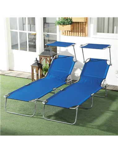 Outsunny Outdoor Foldable Sun Lounger Set of 2, 4 Level Adjustable Backrest Reclining Sun Lounger Chair with Angle Adjust Sun Sh