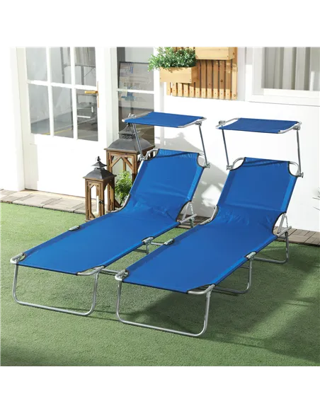 Outsunny Outdoor Foldable Sun Lounger Set of 2, 4 Level Adjustable Backrest Reclining Sun Lounger Chair with Angle Adjust Sun Sh