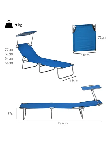Outsunny Outdoor Foldable Sun Lounger Set of 2, 4 Level Adjustable Backrest Reclining Sun Lounger Chair with Angle Adjust Sun Sh