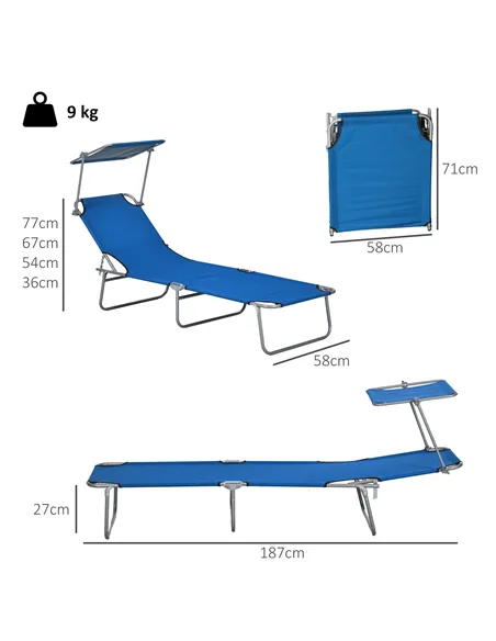 Outsunny Outdoor Foldable Sun Lounger Set of 2, 4 Level Adjustable Backrest Reclining Sun Lounger Chair with Angle Adjust Sun Sh
