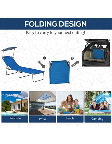 Outsunny Outdoor Foldable Sun Lounger Set of 2, 4 Level Adjustable Backrest Reclining Sun Lounger Chair with Angle Adjust Sun Sh