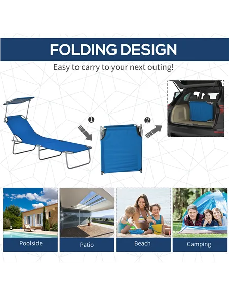 Outsunny Outdoor Foldable Sun Lounger Set of 2, 4 Level Adjustable Backrest Reclining Sun Lounger Chair with Angle Adjust Sun Sh