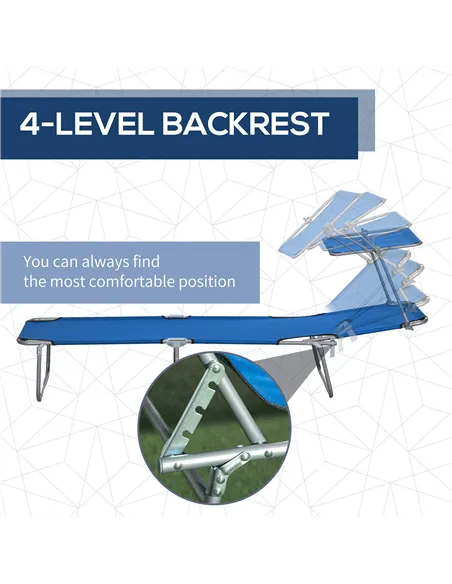 Outsunny Outdoor Foldable Sun Lounger Set of 2, 4 Level Adjustable Backrest Reclining Sun Lounger Chair with Angle Adjust Sun Sh
