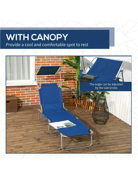 Outsunny Outdoor Foldable Sun Lounger Set of 2, 4 Level Adjustable Backrest Reclining Sun Lounger Chair with Angle Adjust Sun Sh
