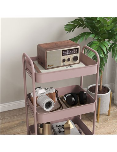 HOMCOM Three-Tier Steel Storage Trolley - Pink