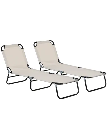 Outsunny Garden Sun Lounger, with Five-Position Back - Cream White
