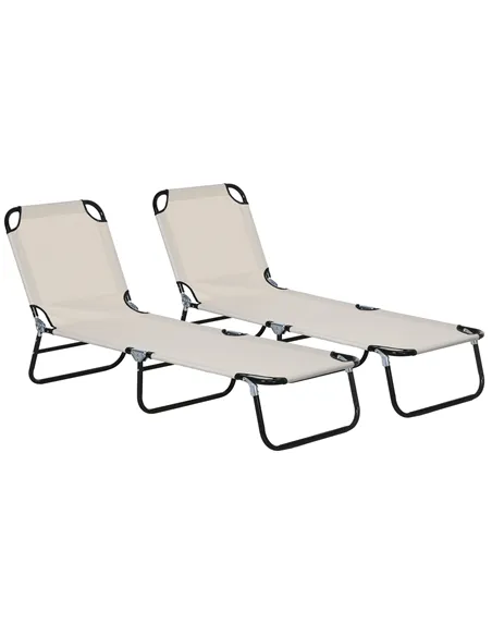 Outsunny Garden Sun Lounger, with Five-Position Back - Cream White
