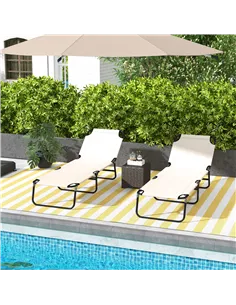 Outsunny Garden Sun Lounger, with Five-Position Back - Cream White 2