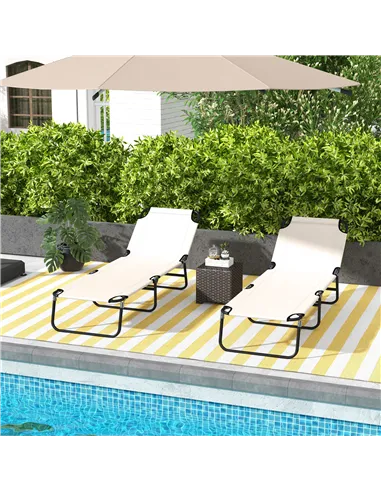 Outsunny Garden Sun Lounger, with Five-Position Back - Cream White