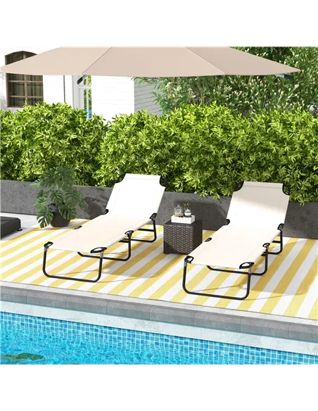 Outsunny Garden Sun Lounger, with Five-Position Back - Cream White