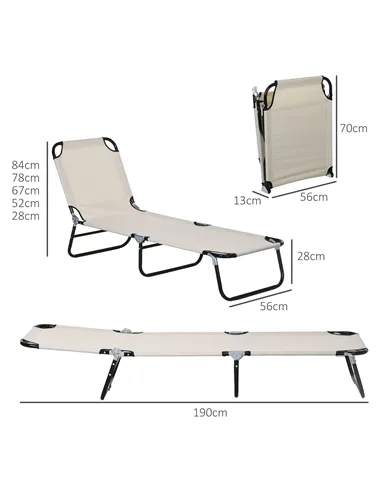 Outsunny Garden Sun Lounger, with Five-Position Back - Cream White