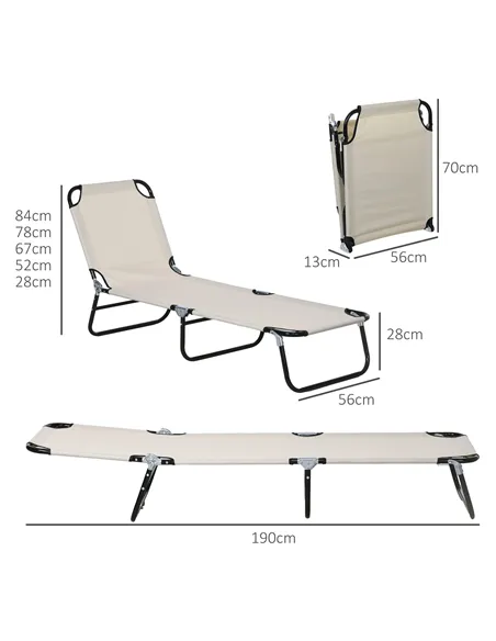 Outsunny Garden Sun Lounger, with Five-Position Back - Cream White