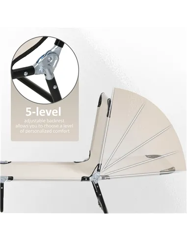 Outsunny Garden Sun Lounger, with Five-Position Back - Cream White