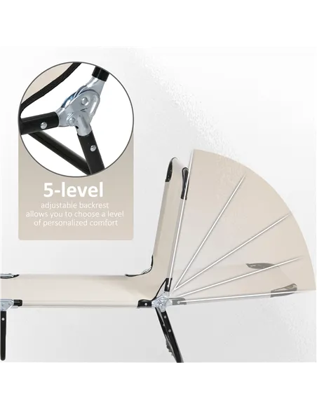 Outsunny Garden Sun Lounger, with Five-Position Back - Cream White