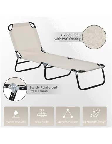 Outsunny Garden Sun Lounger, with Five-Position Back - Cream White