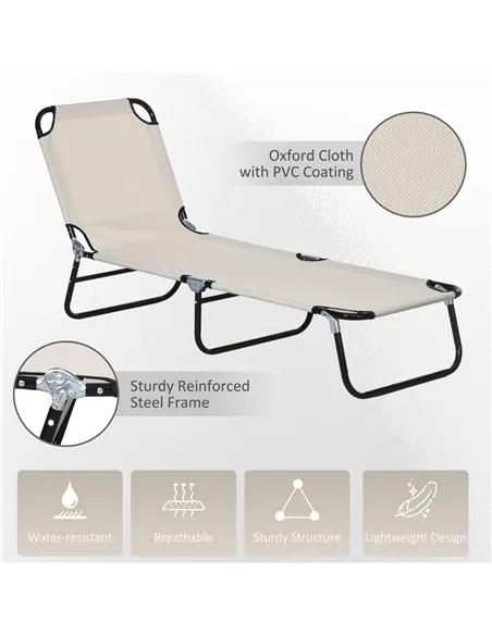 Outsunny Garden Sun Lounger, with Five-Position Back - Cream White