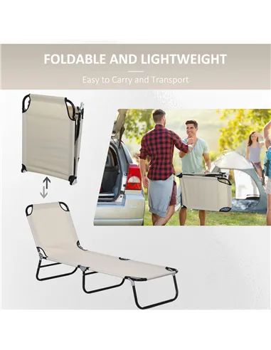 Outsunny Garden Sun Lounger, with Five-Position Back - Cream White