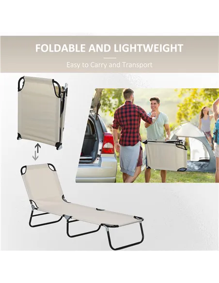 Outsunny Garden Sun Lounger, with Five-Position Back - Cream White