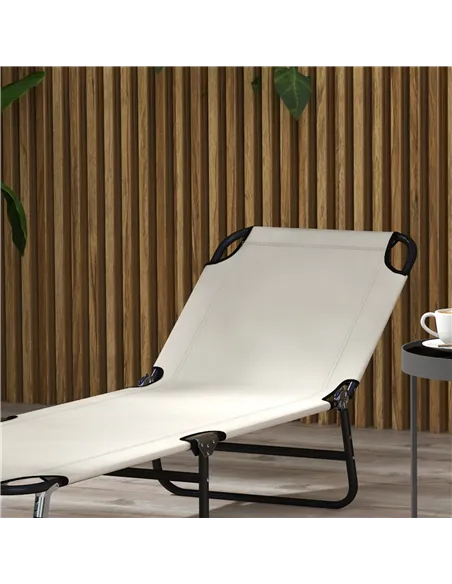 Outsunny Garden Sun Lounger, with Five-Position Back - Cream White