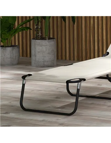 Outsunny Garden Sun Lounger, with Five-Position Back - Cream White