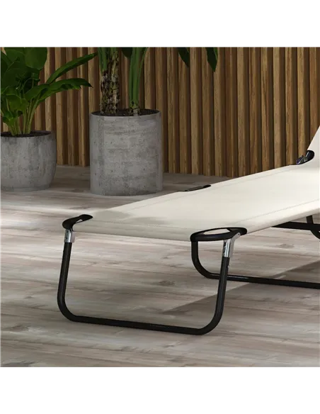 Outsunny Garden Sun Lounger, with Five-Position Back - Cream White