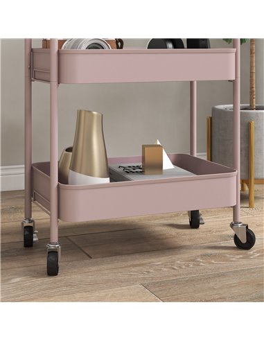 HOMCOM Three-Tier Steel Storage Trolley - Pink