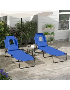 Outsunny Outdoor Folding Sun Lounger Set of 2 with Face Hole, 4 Level Adjustable Backrest Reclining Garden Lounger, Garden Recli 2