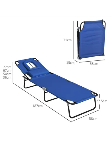 Outsunny Outdoor Folding Sun Lounger Set of 2 with Face Hole, 4 Level Adjustable Backrest Reclining Garden Lounger, Garden Recli