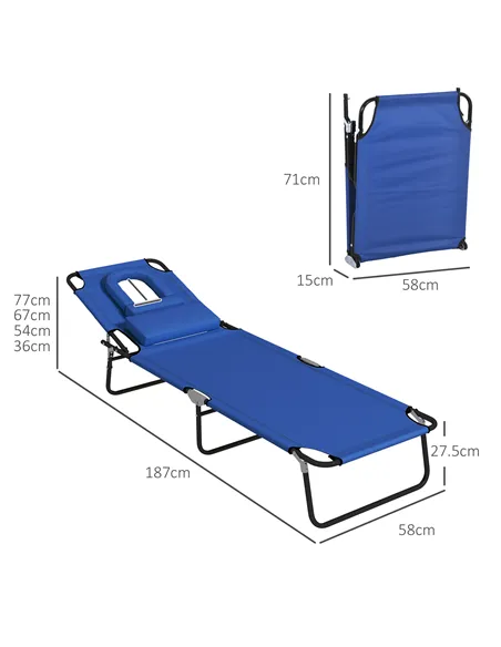 Outsunny Outdoor Folding Sun Lounger Set of 2 with Face Hole, 4 Level Adjustable Backrest Reclining Garden Lounger, Garden Recli