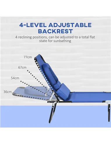 Outsunny Outdoor Folding Sun Lounger Set of 2 with Face Hole, 4 Level Adjustable Backrest Reclining Garden Lounger, Garden Recli