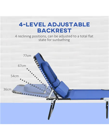 Outsunny Outdoor Folding Sun Lounger Set of 2 with Face Hole, 4 Level Adjustable Backrest Reclining Garden Lounger, Garden Recli