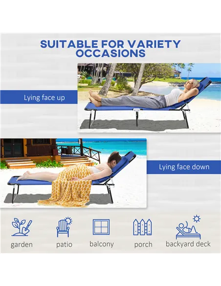 Outsunny Outdoor Folding Sun Lounger Set of 2 with Face Hole, 4 Level Adjustable Backrest Reclining Garden Lounger, Garden Recli
