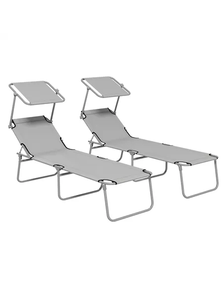 Outsunny Outdoor Foldable Sun Lounger Set of 2, 4 Level Adjustable Backrest Reclining Sun Lounger Chair with Angle Adjust Sun Sh