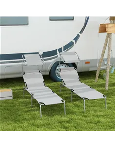 Outsunny Outdoor Foldable Sun Lounger Set of 2, 4 Level Adjustable Backrest Reclining Sun Lounger Chair with Angle Adjust Sun Sh 2