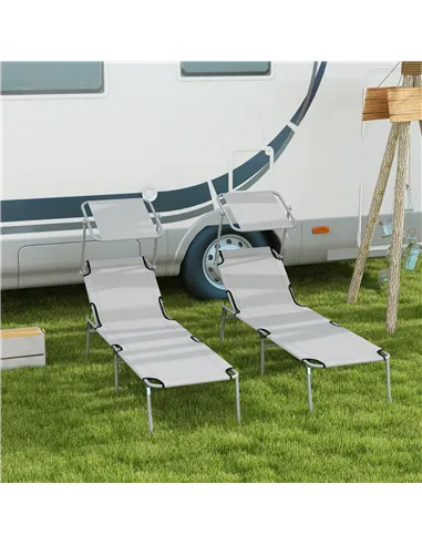 Outsunny Outdoor Foldable Sun Lounger Set of 2, 4 Level Adjustable Backrest Reclining Sun Lounger Chair with Angle Adjust Sun Sh