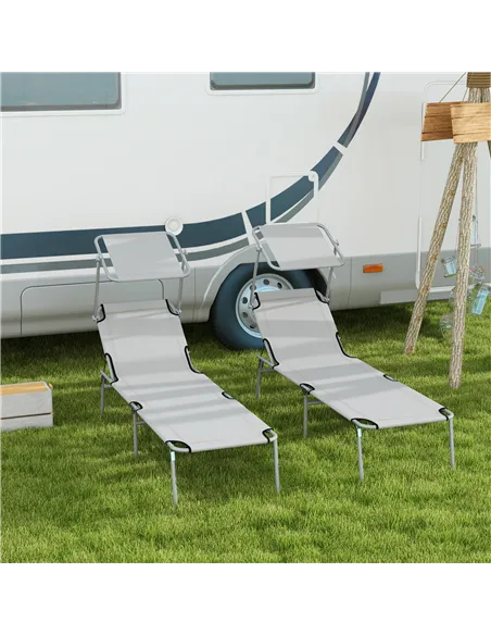 Outsunny Outdoor Foldable Sun Lounger Set of 2, 4 Level Adjustable Backrest Reclining Sun Lounger Chair with Angle Adjust Sun Sh